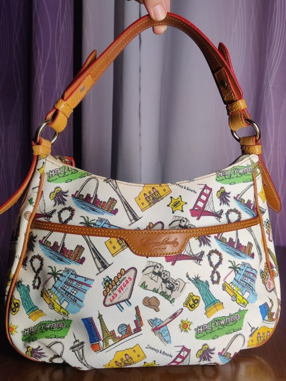 Dooney and Bourke East West Collins Hobo Handbag Americana  Goldtoned hardware,